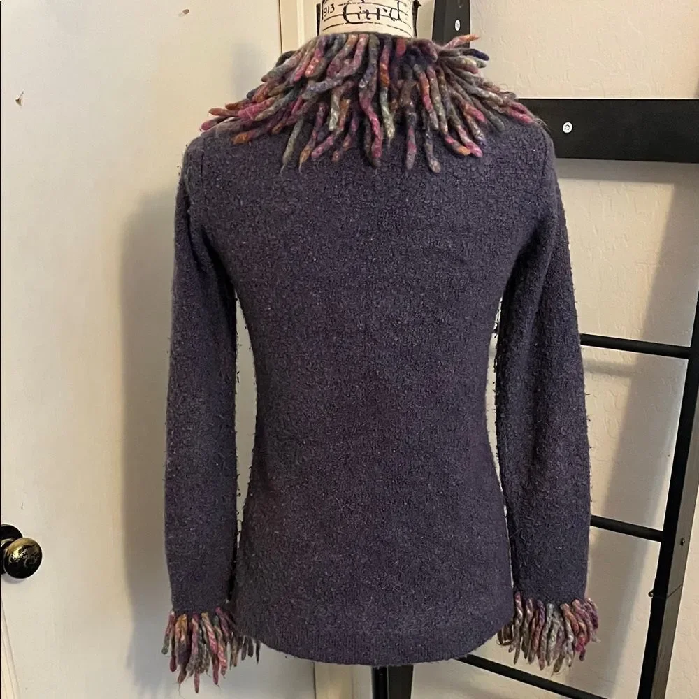 Free People Y2K Purple Wool Blend Multicolor Yarn Fringe Cardigan Sweater Boho
